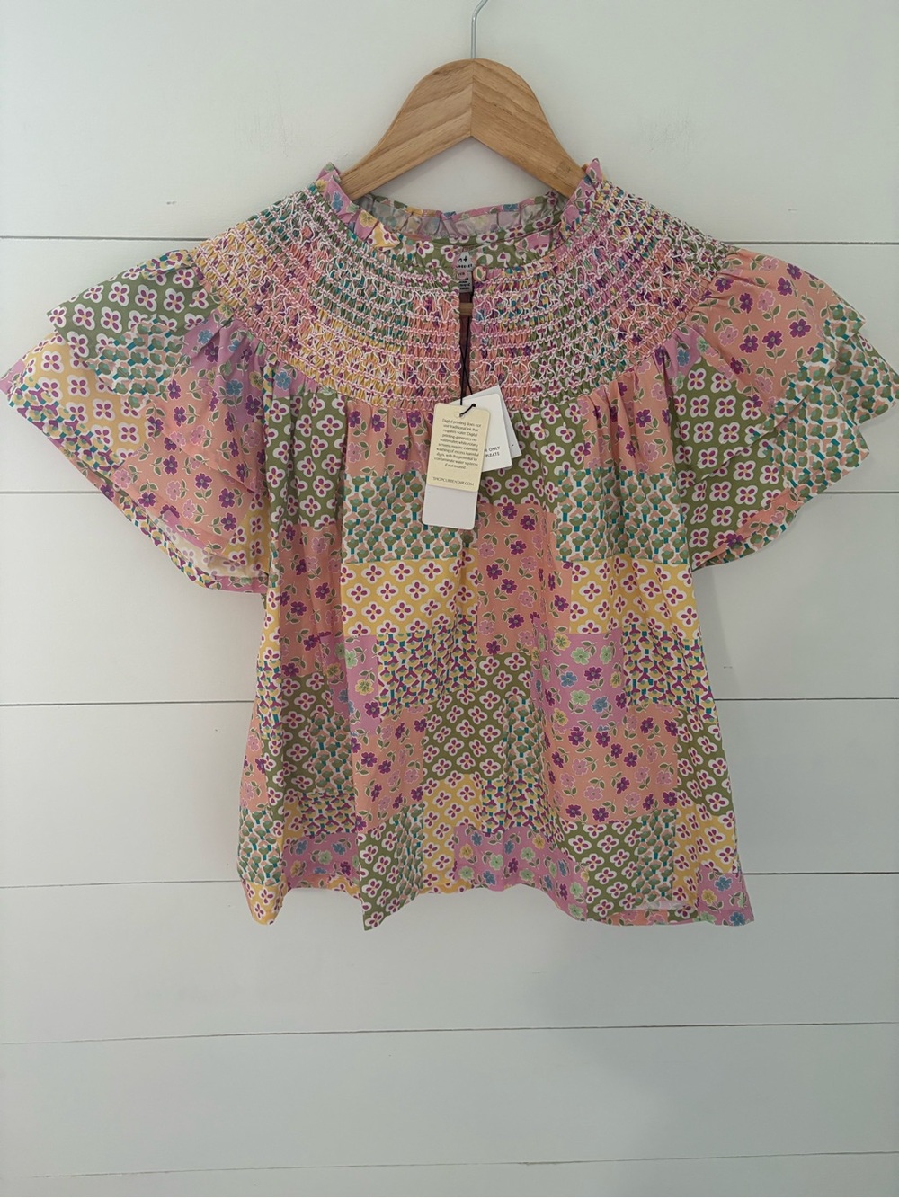 Current Air Floral Smocked Patchwork Top